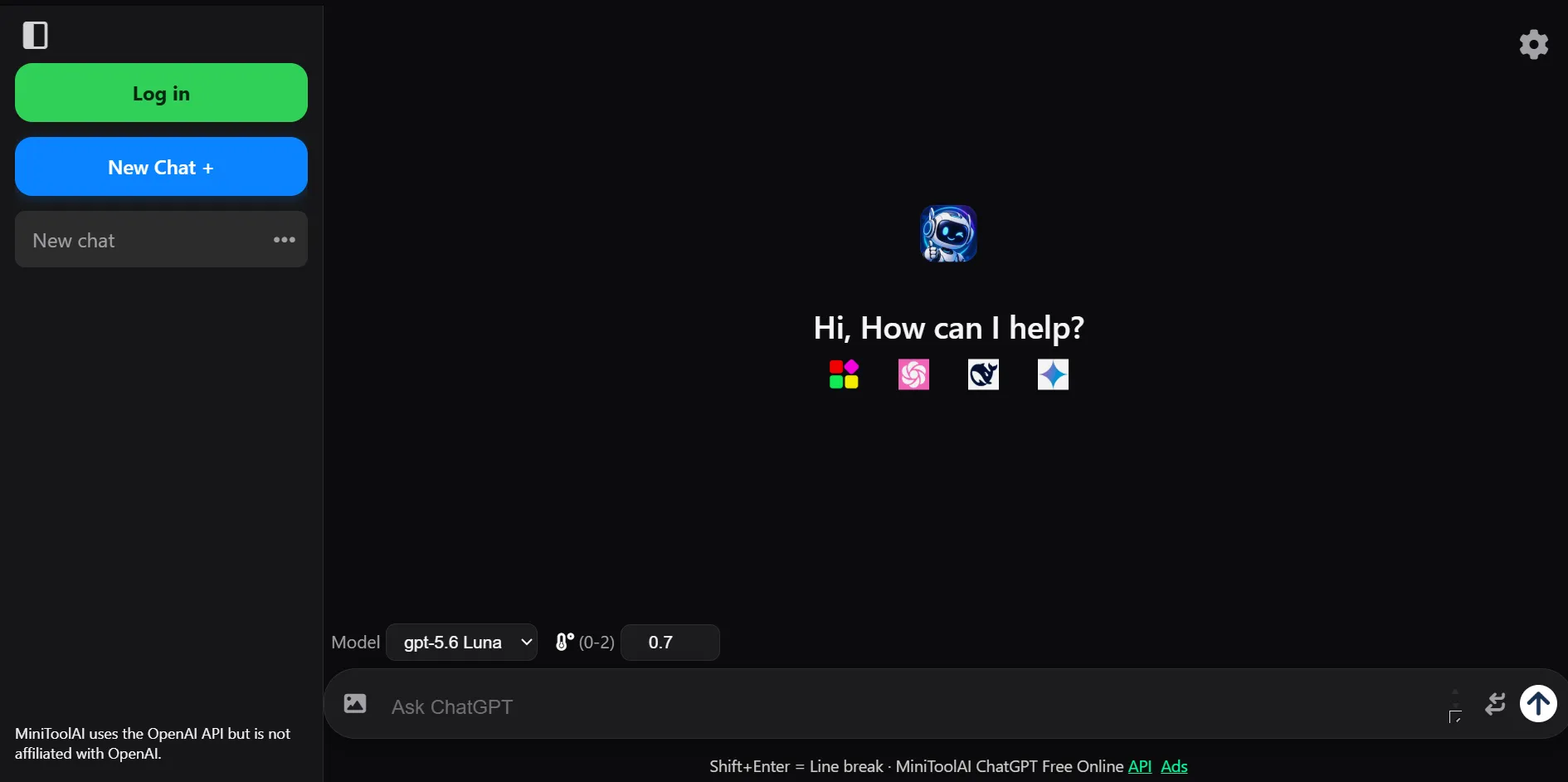 ChatGPT interface on MiniToolAI