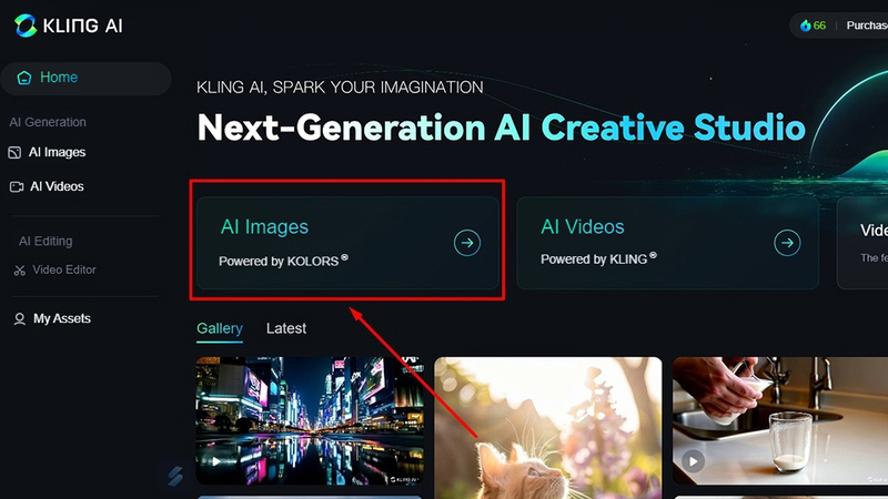 Click on AI Images on the Kling AI homepage