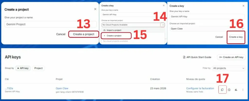 Create a dedicated API key for Open Claw on Google AI