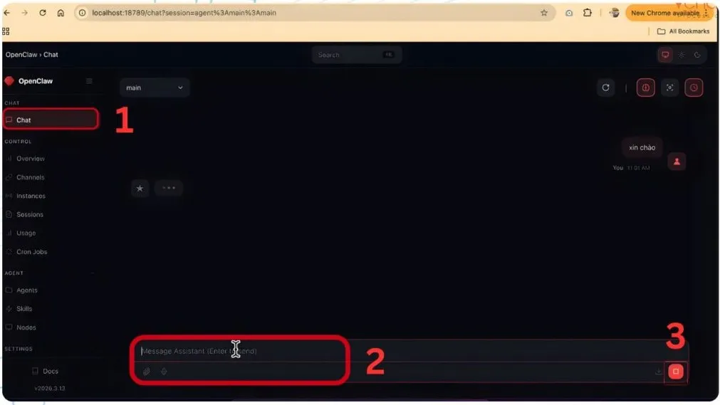 Enter any prompt on the local Open Claw website to start chatting with the AI